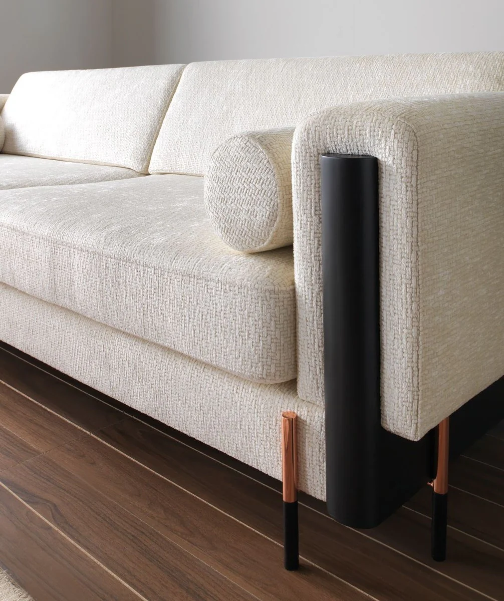 Luxury sofa cream white / matt black / copper 220 x 107 x H. 78 cm - living room sofa - hotel sofa - living room furniture - hotel furniture - luxury furniture - luxury furnishings