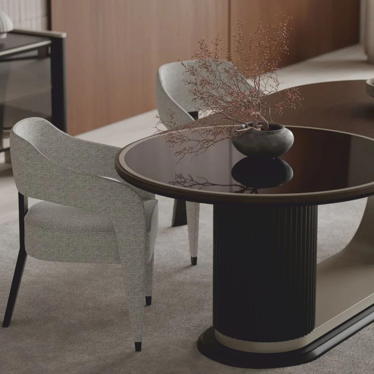 Luxury Dining Room Set Brown / Gray - 1 Dining Table and 6 Chairs - Hotel & Dining Room Furniture