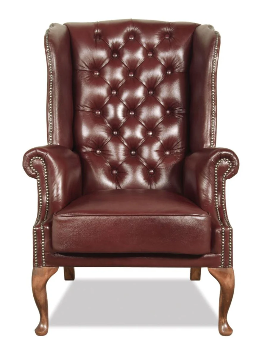 Chesterfield genuine leather wing chair dark red 80 x 80 x H. 110 cm - luxury armchair