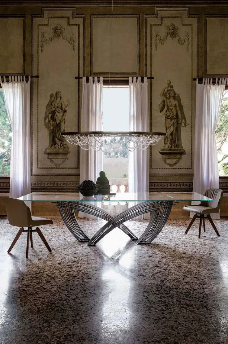 Luxury dining table with glass top gray - Various sizes - Made in Italy