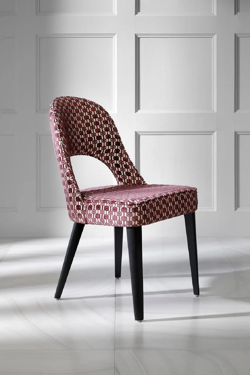 Luxury Art Deco dining room chair set of 6 red / white / black 49 x 61 x H. 89 cm - Art Deco kitchen chairs with pattern - dining room furniture - luxury furniture - Art Deco furniture - luxury furnishings