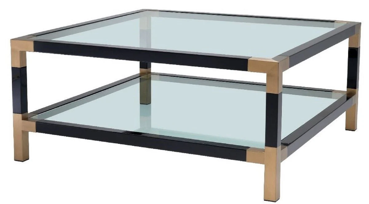 Luxury coffee table black / brass 100 x 100 x H. 45 cm - Living room table with glass tops - Luxury furniture