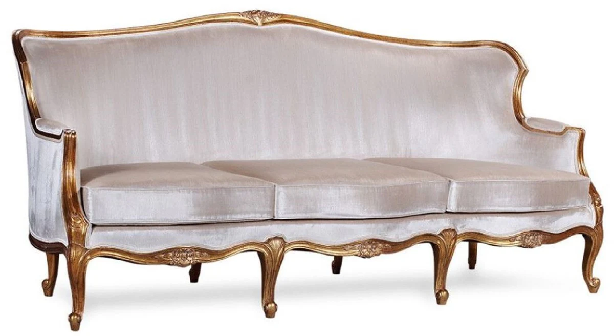 Luxury Baroque Sofa Silver / Antique Gold - Magnificent Living Room Sofa in Baroque Style - Baroque Living Room Furniture - Noble & Magnificent