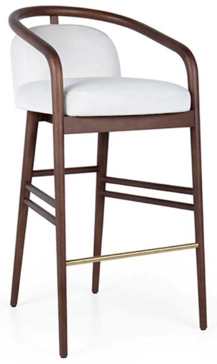 Luxury bar chair with armrests white / brown / gold 53 x 50 x H. 91 cm - Padded solid wood bar stool with elegant velvet fabric - Luxury bar furniture
