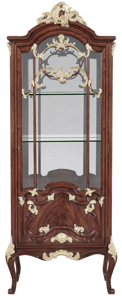 Luxury baroque display cabinet brown / gold 79 x 42 x H. 207 cm - magnificent solid wood display cabinet with LED lighting - baroque furniture