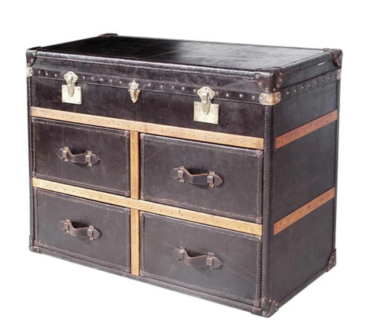 Art Deco luxury genuine leather chest of drawers / chest black L123 x W52 x H83 cm - real leather vintage look