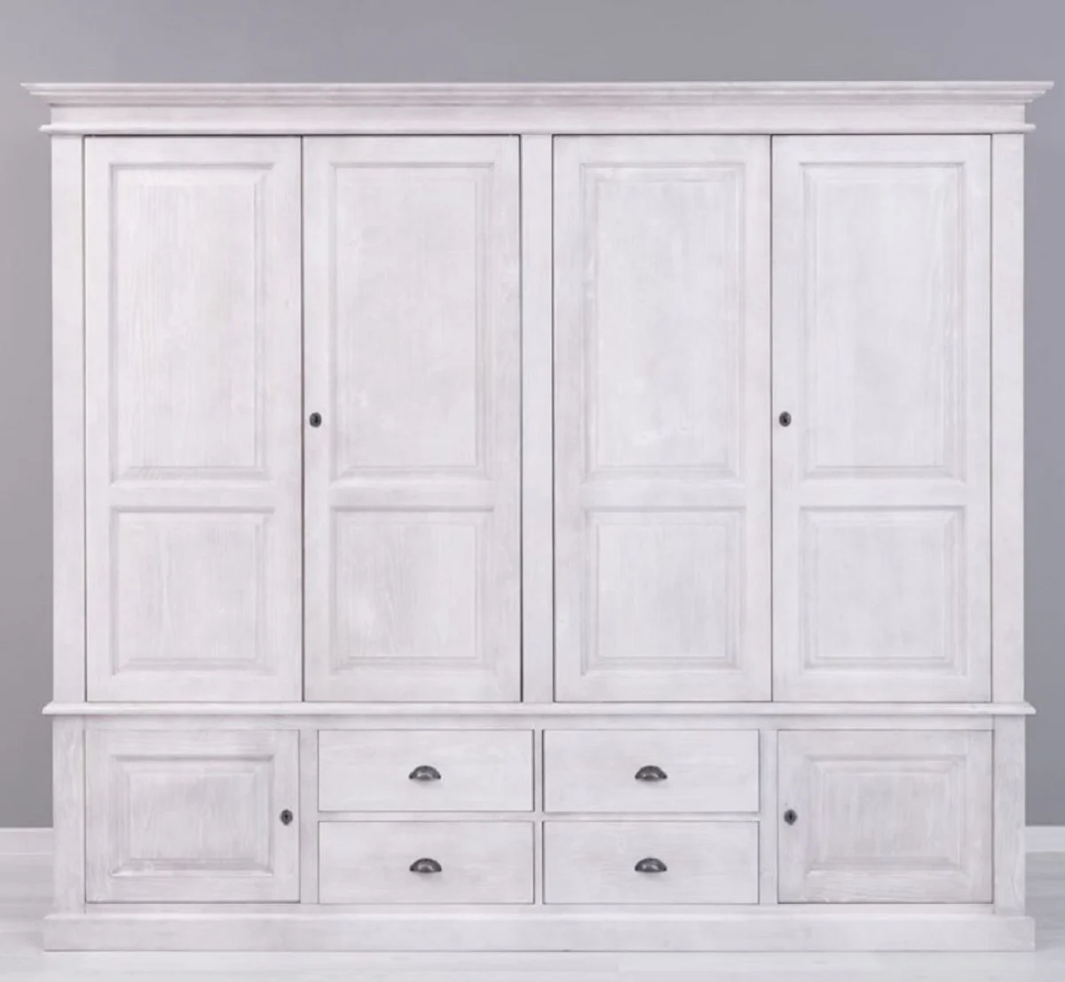 Country house style bedroom wardrobe light gray 232 x 59 x H. 197 cm - solid wood wardrobe with 6 doors and 4 drawers - solid wood bedroom furniture in country house style