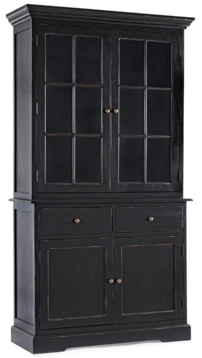 Country house style cabinet antique black 111.4 x 42.5 x H. 203 cm - country house style dining room cabinet with 4 doors and 2 drawers - country house style display cabinet - country house style dining room furniture