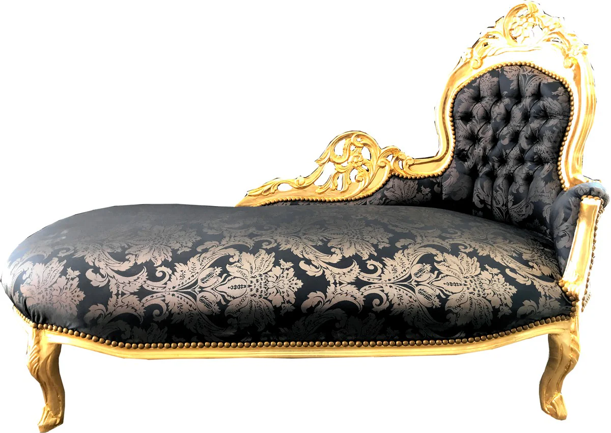 Baroque Chaise Longue Black Pattern / Gold - Recamiere Baroque Furniture