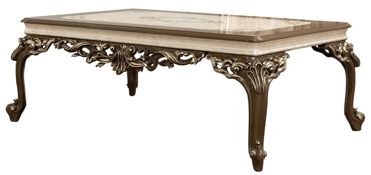 Luxury Baroque Coffee Table Brown / Cream / Gold - Handmade Solid Wood Living Room Table - Baroque Living Room Furniture - Noble & Magnificent