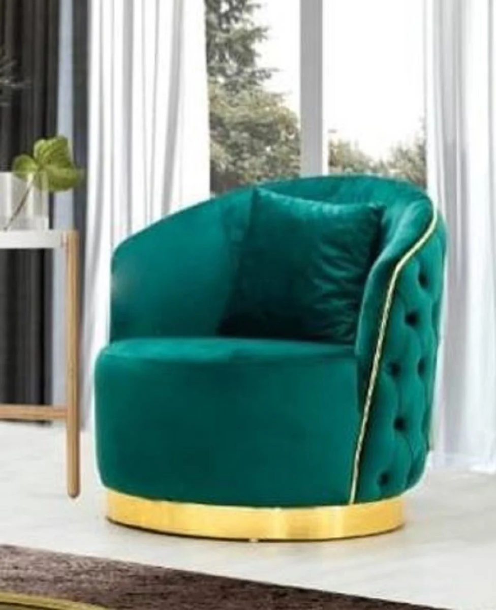 Luxury Chesterfield armchair green / gold 90 x 95 x H. 75 cm - Modern living room armchair - Chesterfield living room furniture