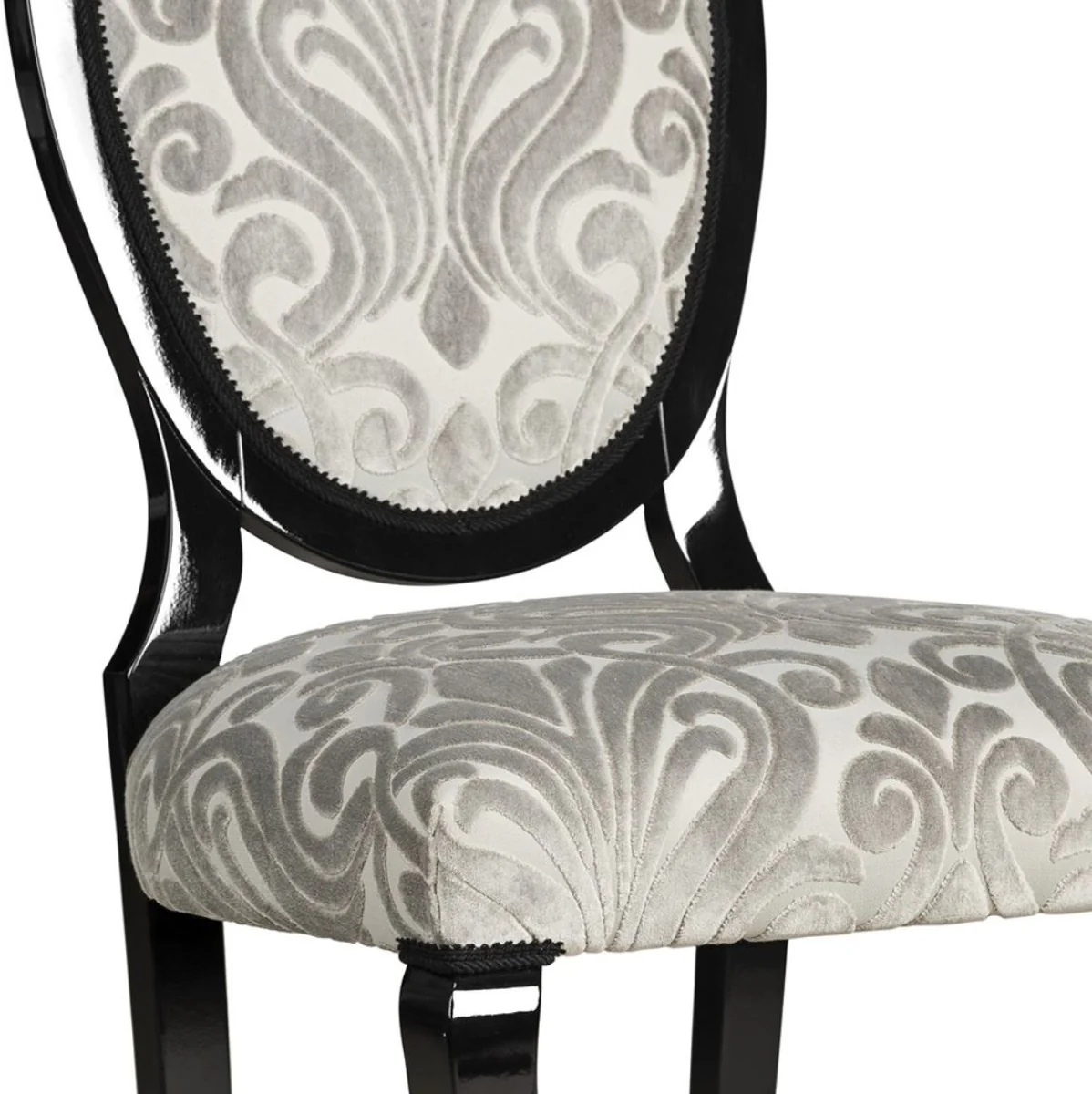Luxury Art Nouveau dining chair set of 6 gray / black 51 x 48 x H. 106 cm - Elegant kitchen chairs with pattern - Baroque & Art Nouveau dining room furniture - Luxury quality