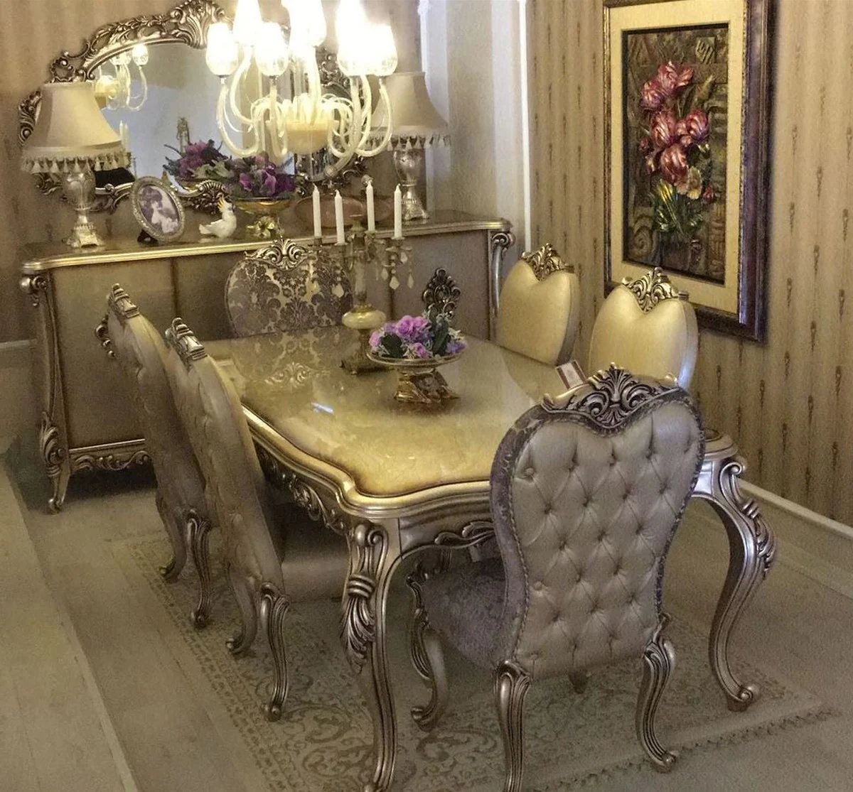 Luxury Baroque Dining Room Set - 1 Dining Table & 6 Dining Chairs - Magnificent Baroque Dining Room Furniture