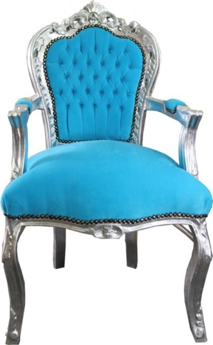 Baroque dining room chair turquoise / silver with armrests