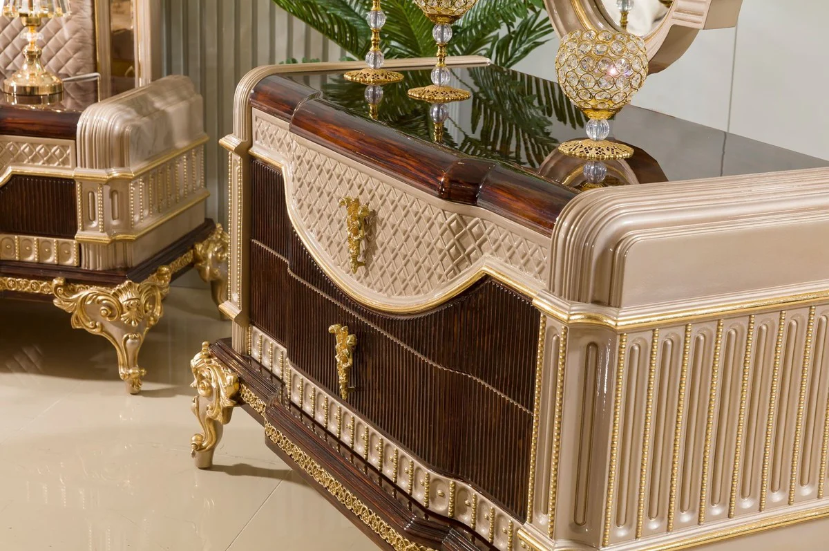 Luxury baroque chest of drawers with mirror dark brown / gray / gold - baroque furniture