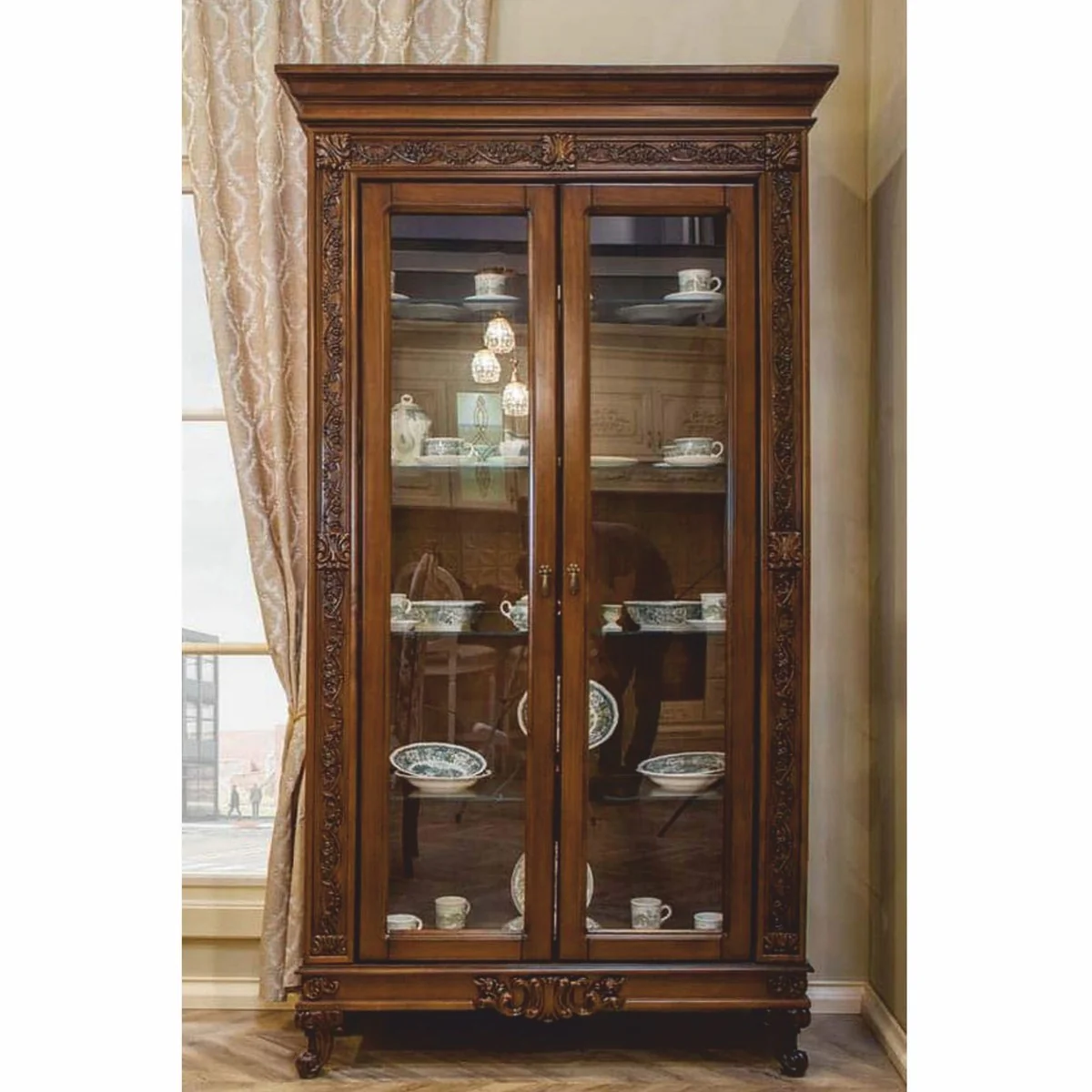Luxury baroque display cabinet dark brown 122.5 x H. 218.5 cm - Baroque furniture