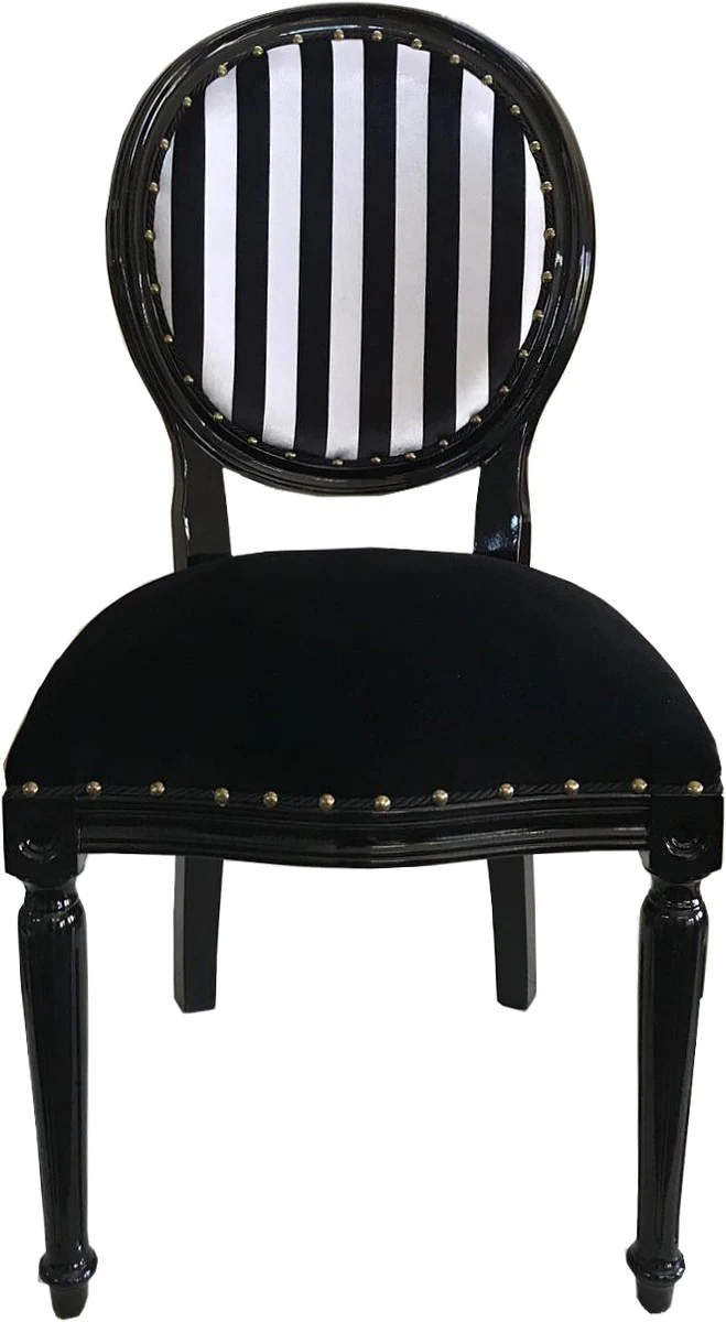 Luxury Baroque Medallion Dining Chair Black White Stripes / Black - Furniture