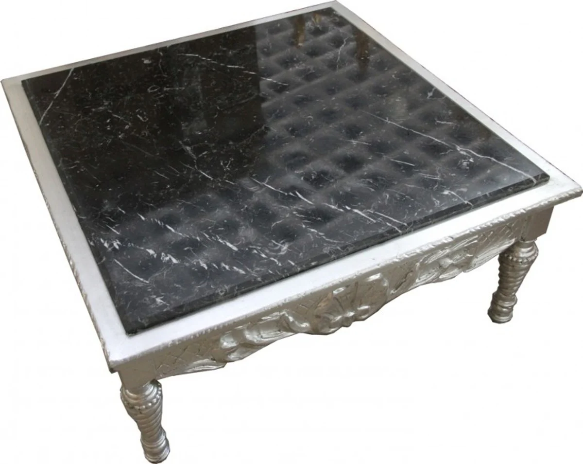 Baroque coffee table silver with black marble top 95 x 95 x 43.5 cm - Baroque furniture