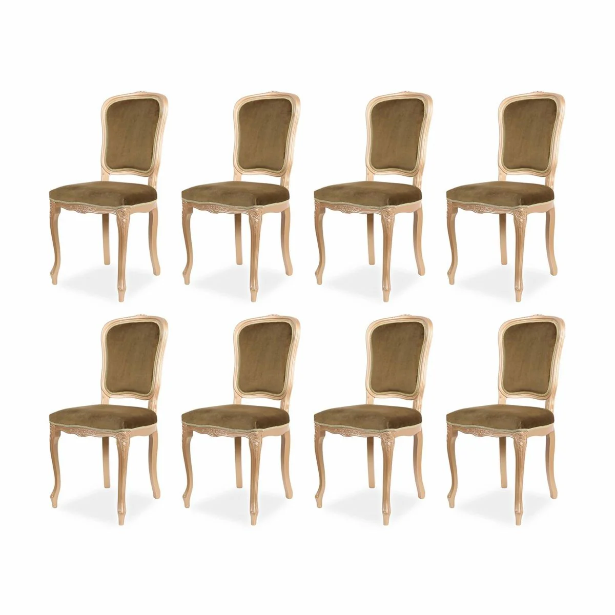 Luxury Baroque Dining Room Chair Set of 8 Olive Green / Beige H. 100 cm - Baroque Dining Room Furniture