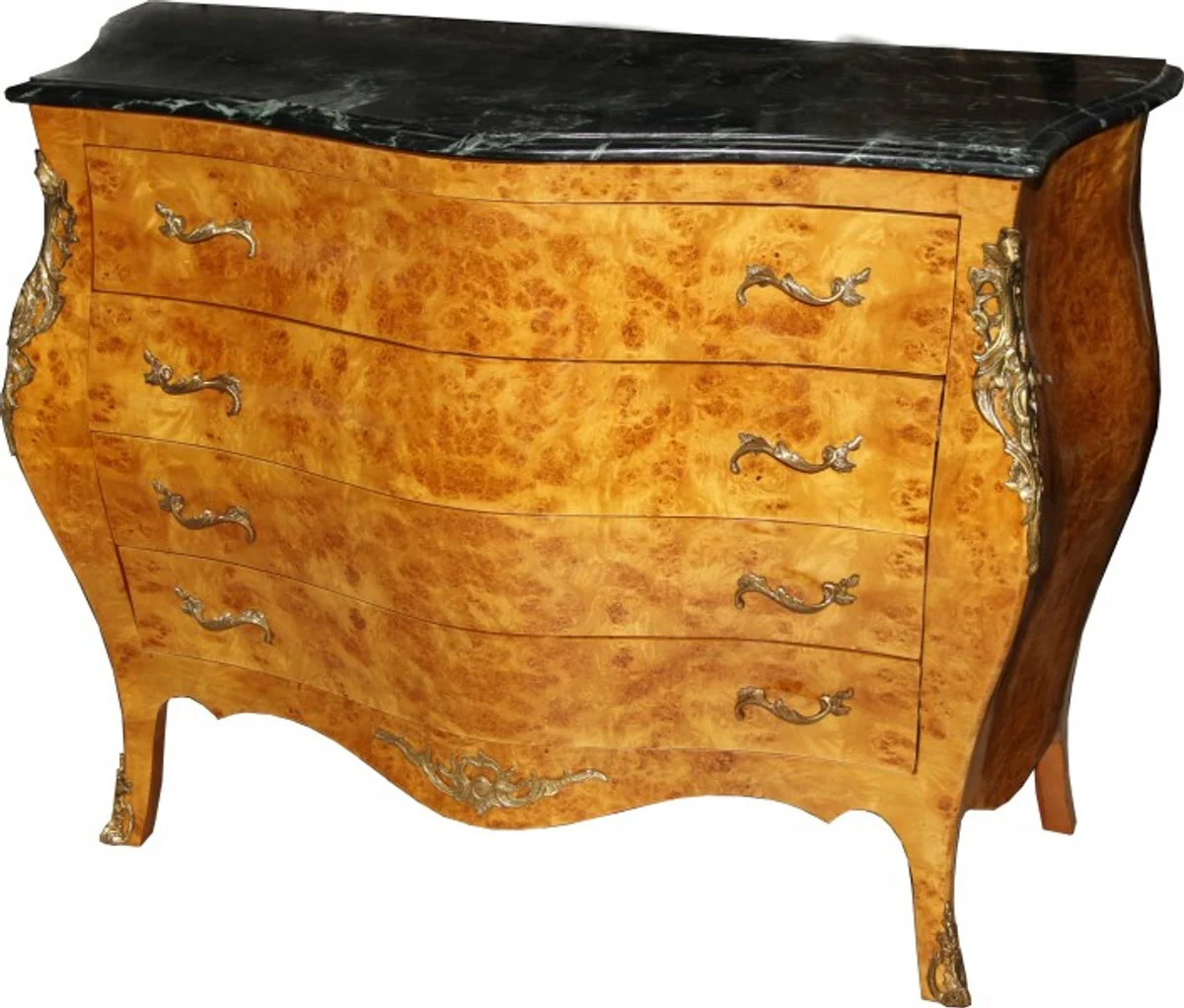 Baroque chest of drawers bird's eye maple with 4 drawers and marble top 125 cm - handmade from solid wood