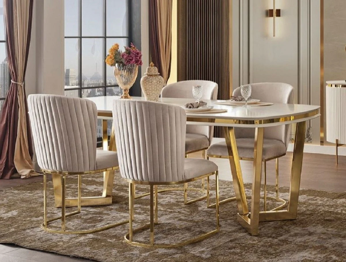 Luxury dining room chair set of 8 gray / gold 66 x 52 x H. 90 cm - Luxury dining room & restaurant furniture