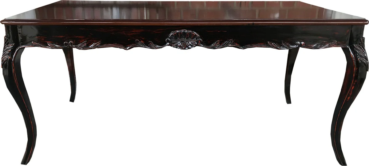 Baroque dining table black / brown antique style look with glass top - dining room table in baroque style - ALL SIZES