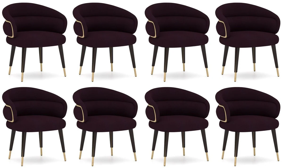 Luxury dining room chair set of 8 purple / black / beige - kitchen chairs with armrests - dining room furniture - restaurant furniture - hotel furniture - luxury furniture