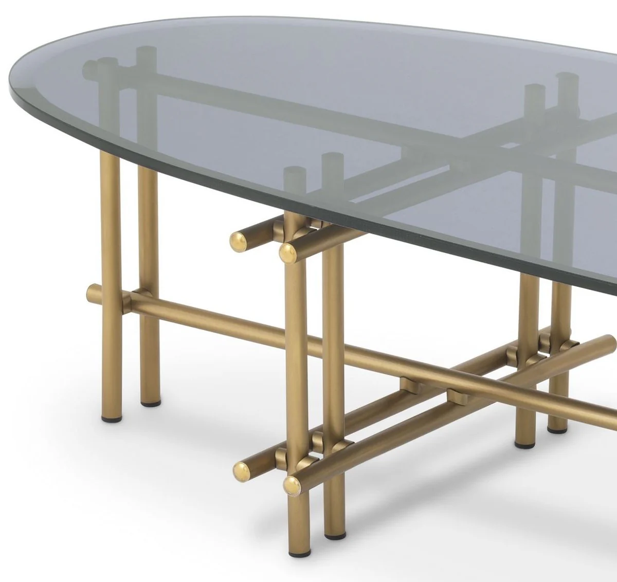 Luxury coffee table brass / gray 159 x 50 x H. 30 cm - stainless steel living room table with glass top - living room furniture - luxury quality