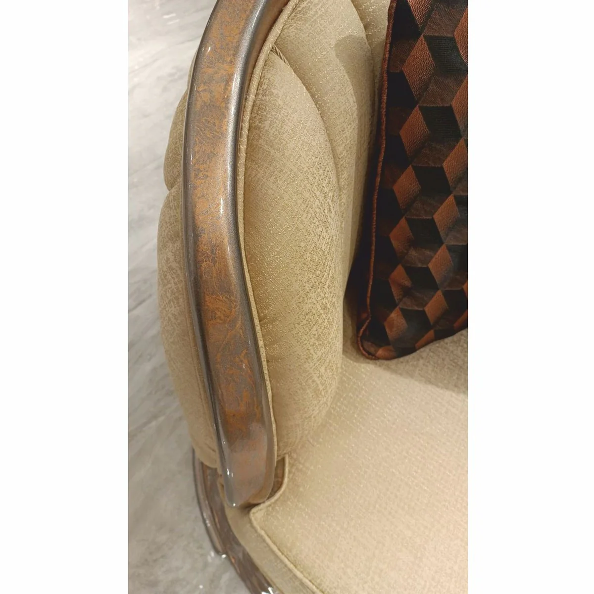 Luxury Art Deco Sofa Gold / Copper / Gray 240 cm - Living Room Furniture