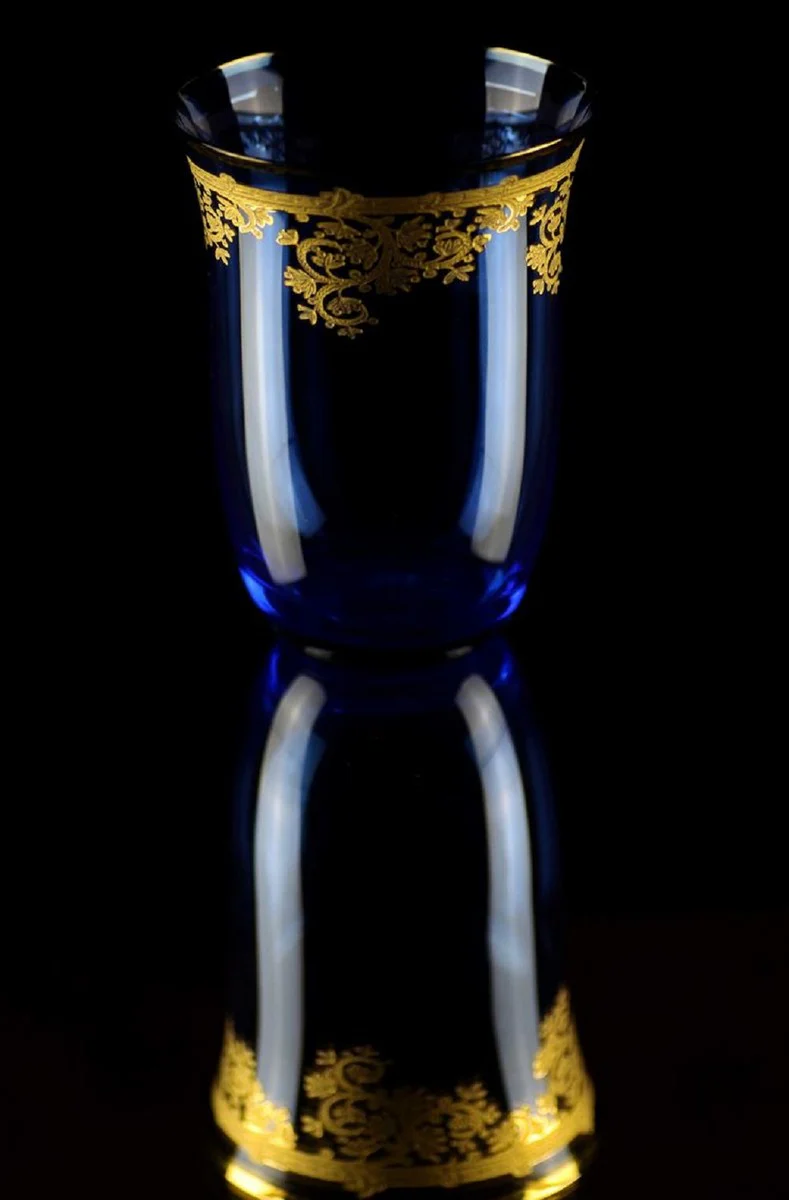 Luxury baroque water glasses set of 6 blue / gold Ø 9 x H. 12 cm - handmade and hand-painted water glasses - beer glasses - wine glasses - hotel & restaurant accessories - luxury quality
