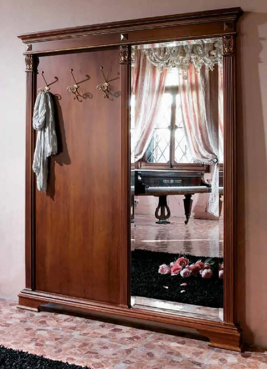 Luxury baroque wardrobe with mirror brown / gold - solid wood wardrobe in baroque style - luxury wardrobe furniture in baroque style - baroque furniture - luxury quality - Made in Italy