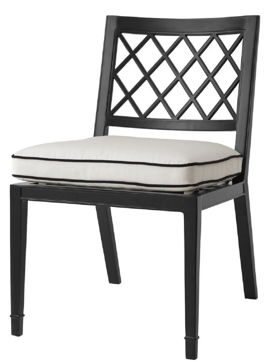 Luxury dining room chair matt black / white 53 x 66 x H. 87 cm - aluminum kitchen chair with cushion - dining room furniture