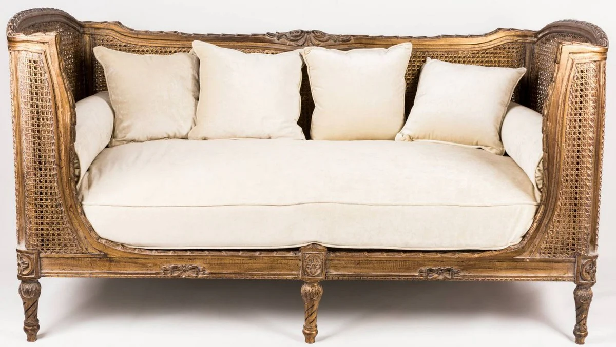 Luxury baroque sofa with cushions brown / ivory 187 x 89 x H. 103 cm - handmade sofa in antique style - living room furniture