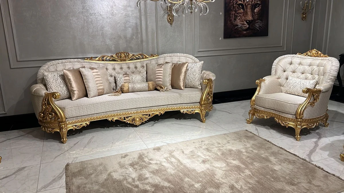 Luxury Baroque Living Room Sofa Gold Pattern / Gold - Magnificent Baroque Style Sofa - Luxury Living Room Furniture in Baroque Style - Baroque Furniture - Noble & Magnificent