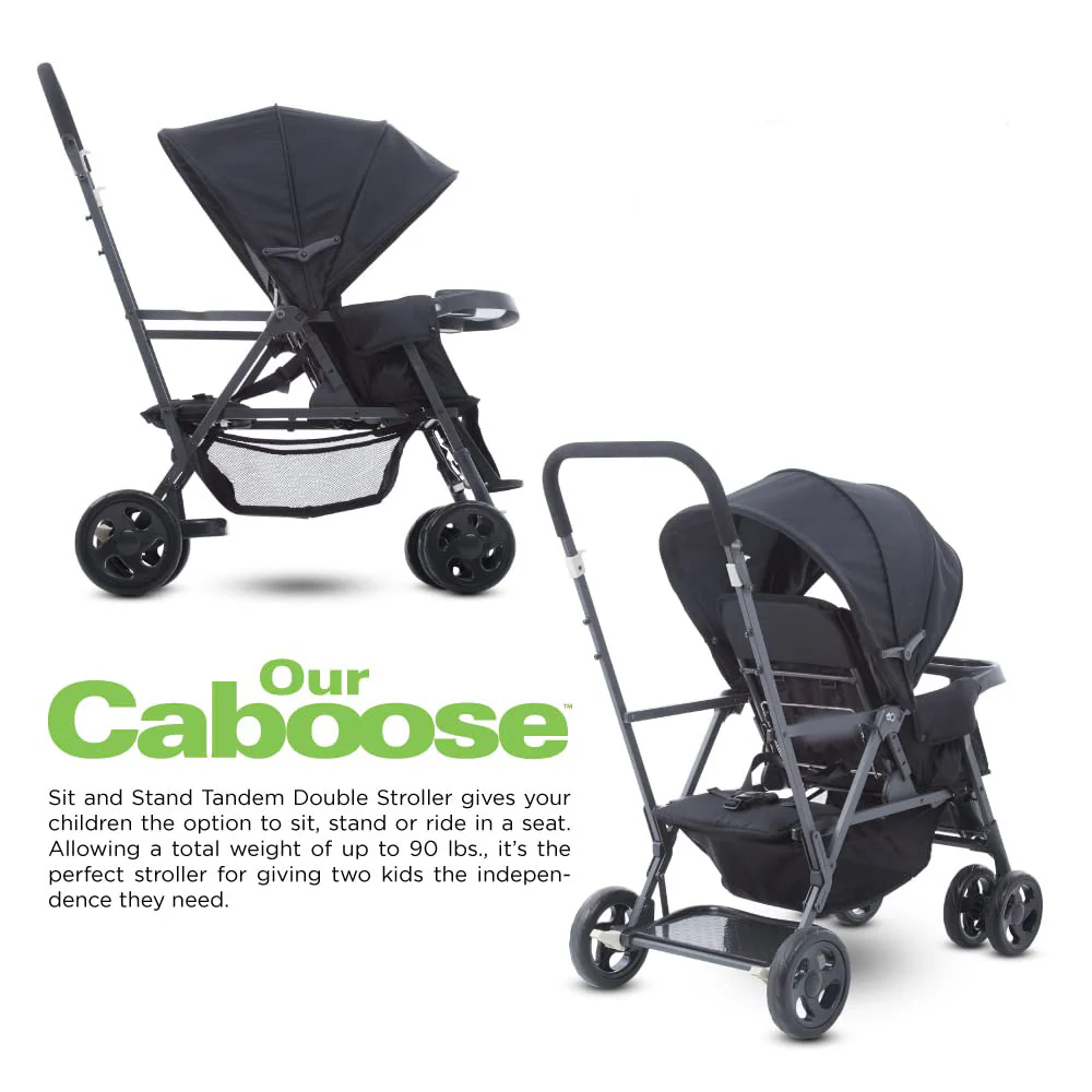 Caboose Sitz- und Stand-Doppelkinderwagen mit Rücksitzbank und Stehplattform, 3-Wege-Liegesitzen, optionalem Rücksitz und universellem Autositzadapter (schwarz)