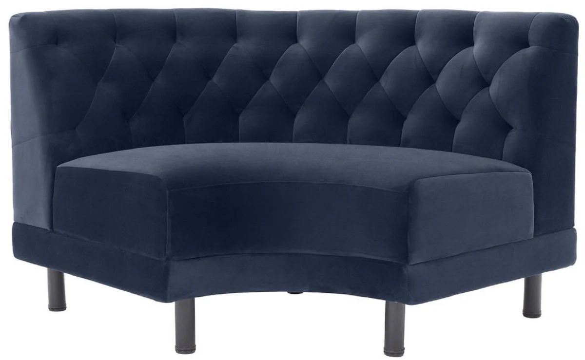 Luxury Chesterfield Velvet Couch Midnight Blue / Black 114 x 75 x H. 85 cm - Curved & Expandable Living Room Sofa - Luxury Collection