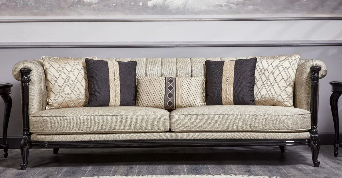 Luxury Baroque Sofa Gold / Black - Magnificent Living Room Sofa - Baroque Style Living Room Furniture - Luxury Furniture in Baroque Style - Baroque Furnishings - Noble & Magnificent