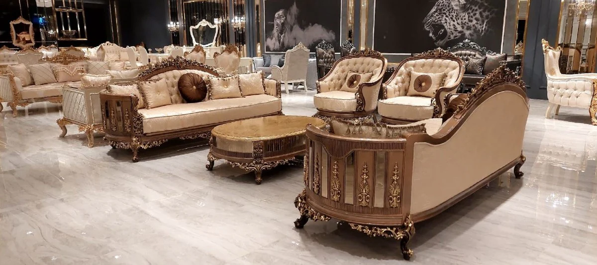Luxury Baroque Living Room Sofa Gold / Brown / Gold - Handmade Baroque Style Sofa - Luxury Living Room Furniture in Baroque Style - Baroque Furniture - Noble & Magnificent