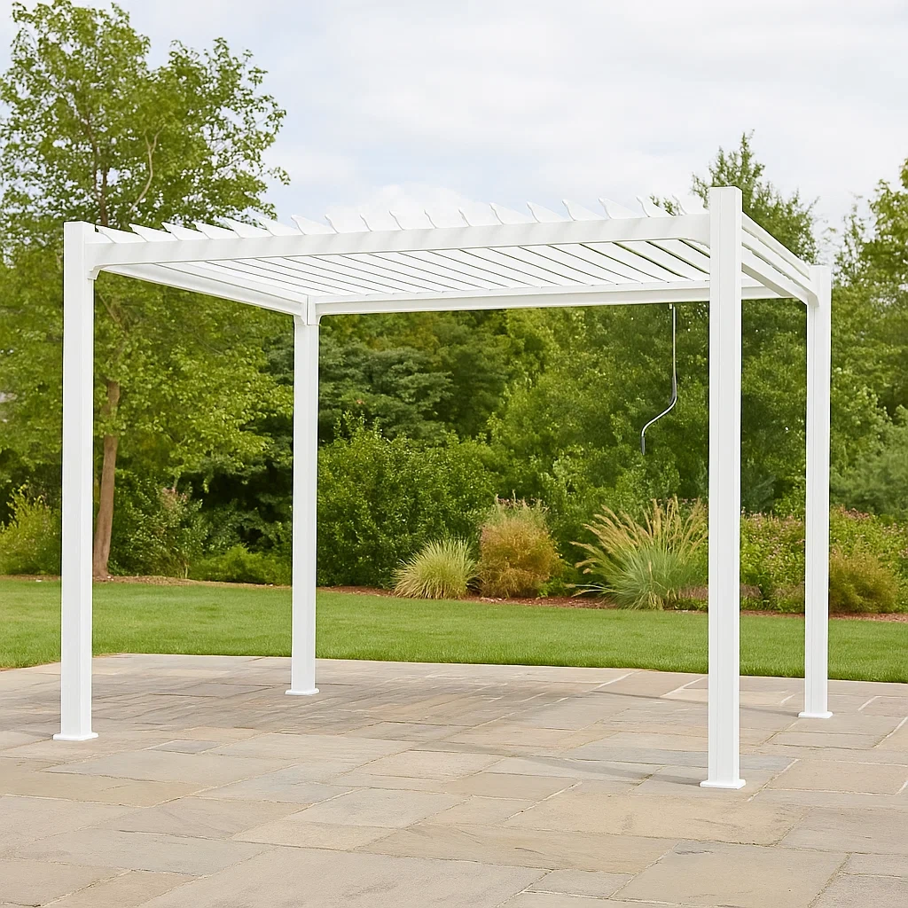 Gartenpergola aus weißem Metall, Stahlkonstruktion, 350 x 250 x 270 cm, Lamellendach - oWeGTmdH4VLE