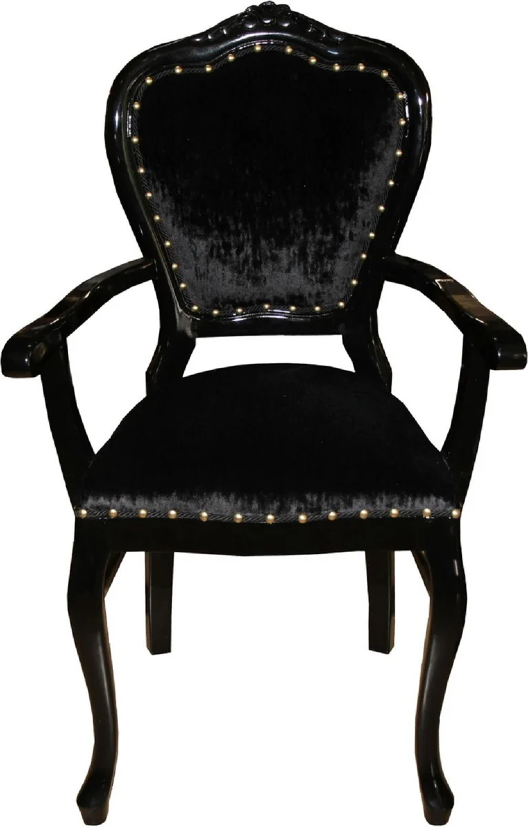 Luxury Baroque dining room set black / black 60 x 47 x H. 99 cm - 4 handmade dining chairs with armrests - Baroque dining room furniture