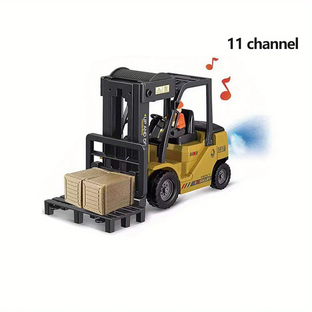 Wiederaufladbares 2,4-GHz-Gabelstapler-Kran-Modellauto mit drahtloser Fernbedienung – anhebbares Spray-Simulation-klingendes technisches Fahrzeugspielzeug – perfektes Geschenk für Jungen!