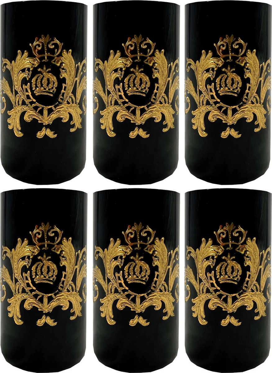 Pompöös by Luxus water glass set black / gold Ø 6.5 x H. 14.5 cm - water glasses with 24 carat gold plating - Pompöös glasses designed by Harald Glööckler