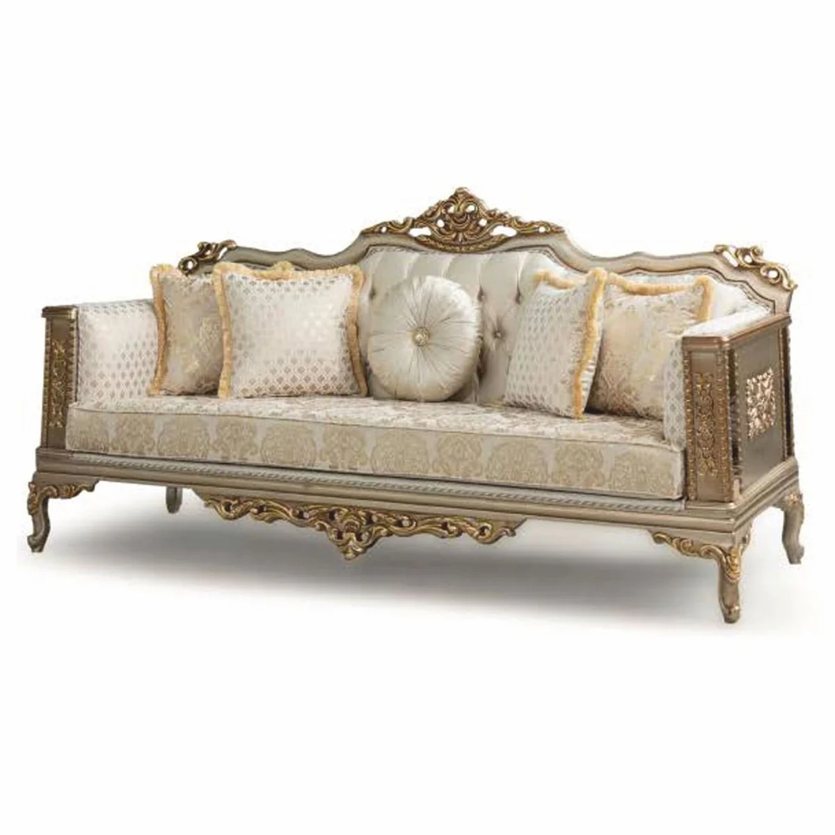 Luxury Baroque Living Room Sofa Cream / Gray / Gold 220 cm - Baroque Furniture