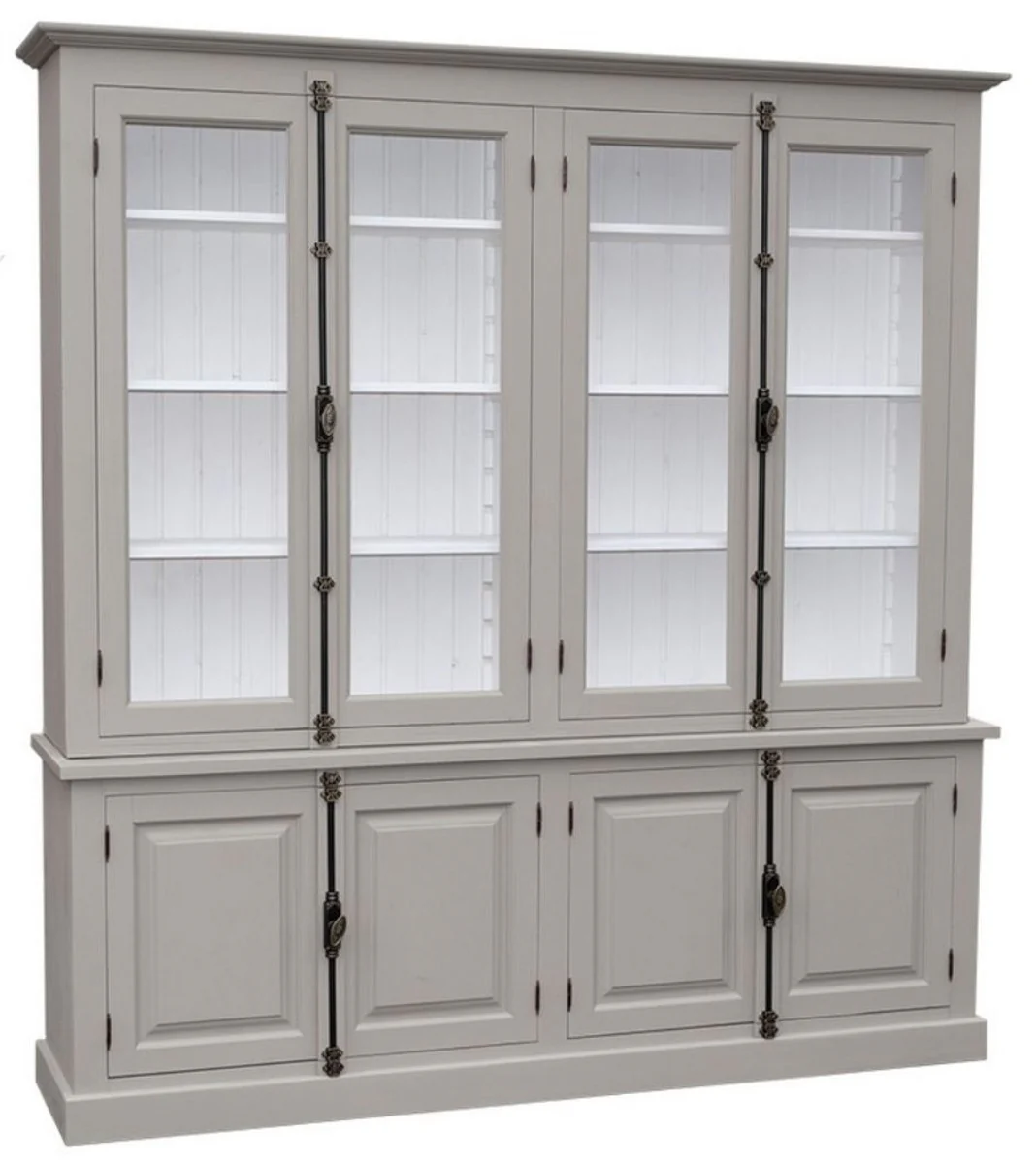Country house style living room display cabinet gray / white 223 x 50 x H. 228 cm - living room cabinet with 8 doors