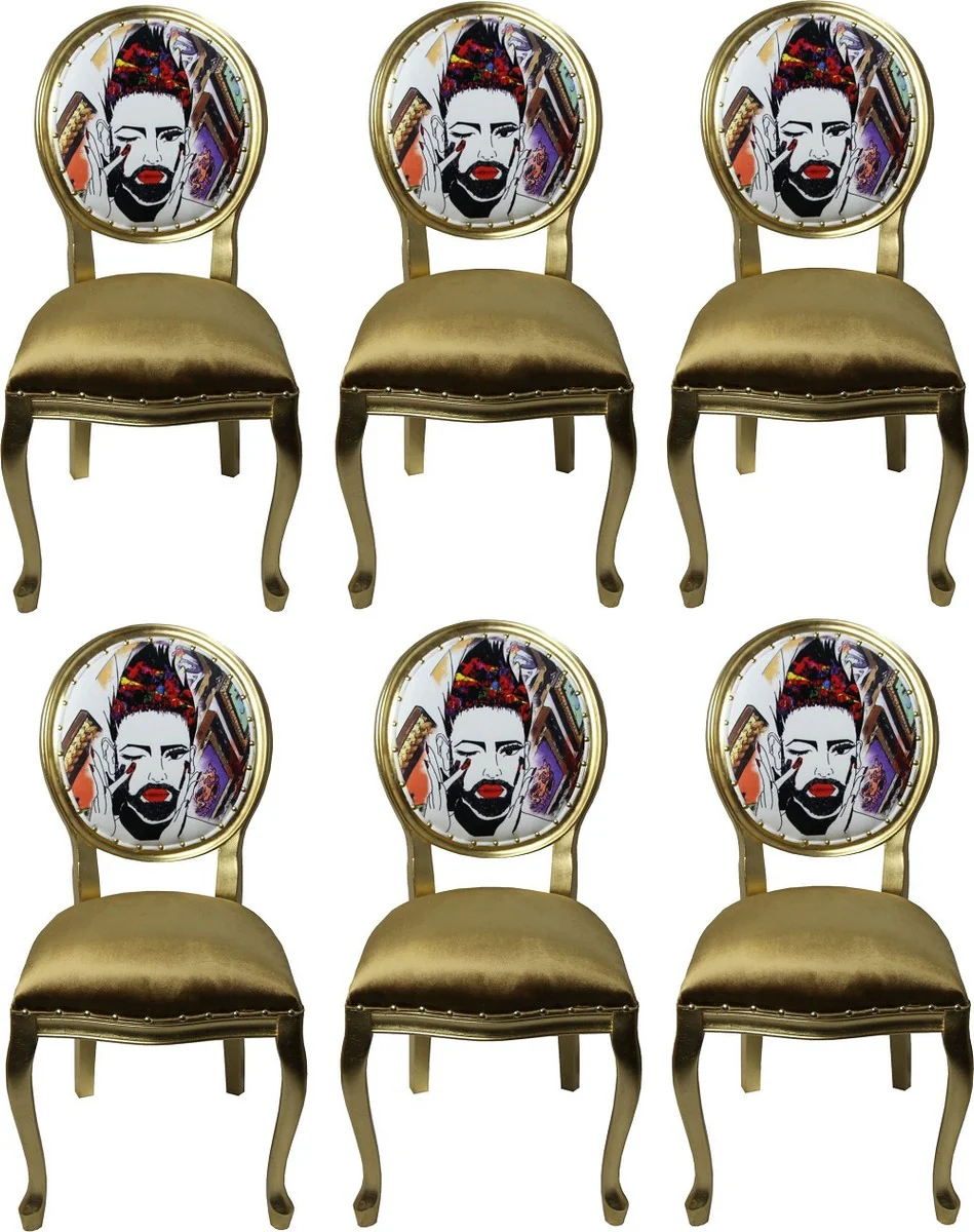 Pompöös by Luxury Baroque Dining Room Chairs Gold / Multicolored 50 x 60 x H.104 cm - Pompöös Baroque Chairs designed by Harald Glööckler - 6 dining room chairs