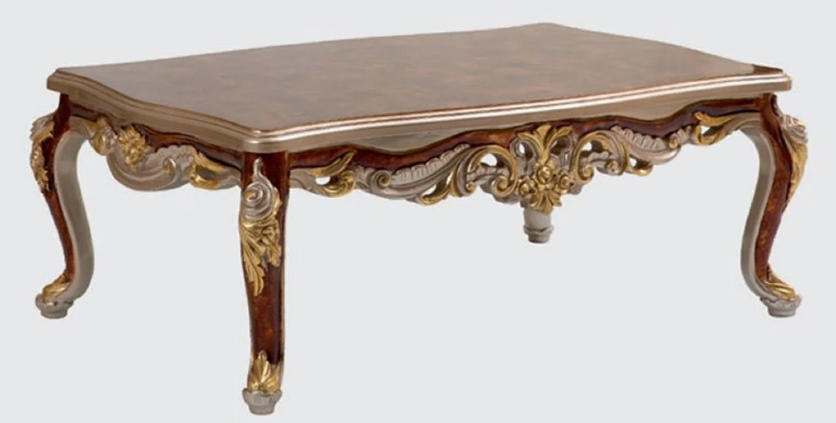 Luxury baroque living room table brown / silver / gold 130 x 85 x H. 50 cm - Noble solid wood coffee table in baroque style - Baroque living room furniture