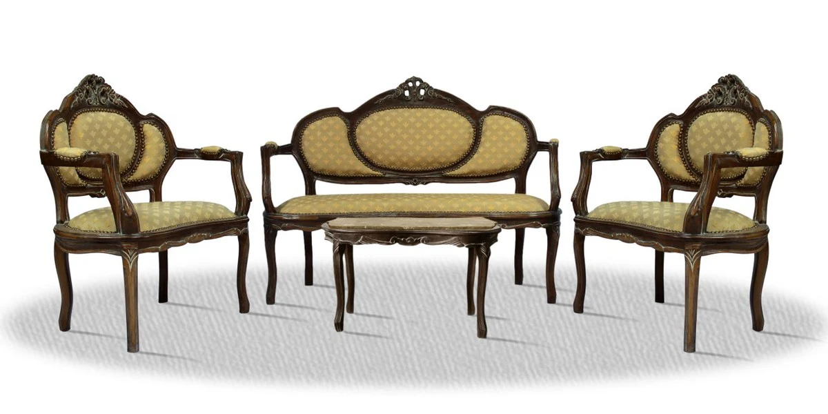 Baroque salon set with bench, 2 chairs and table - hotel furniture