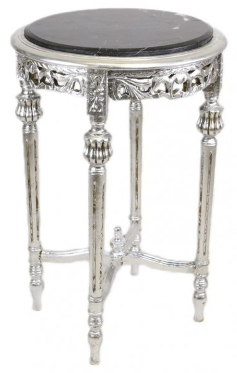 Baroque side table with black marble top round silver 70 x 45 cm antique style - telephone flower table