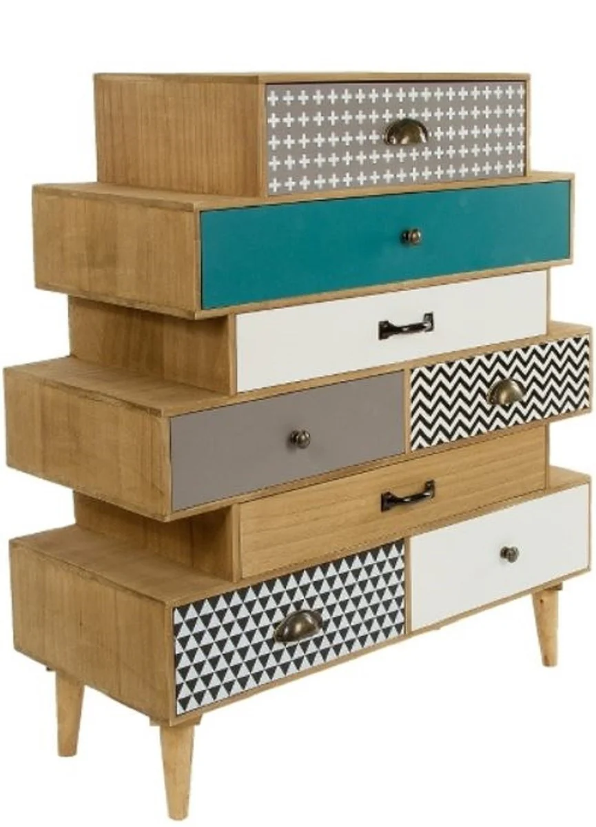 Luxury chest of drawers with 8 drawers light brown / multicolored 94 x 34 x H. 84 cm - chest of drawers in 70s design