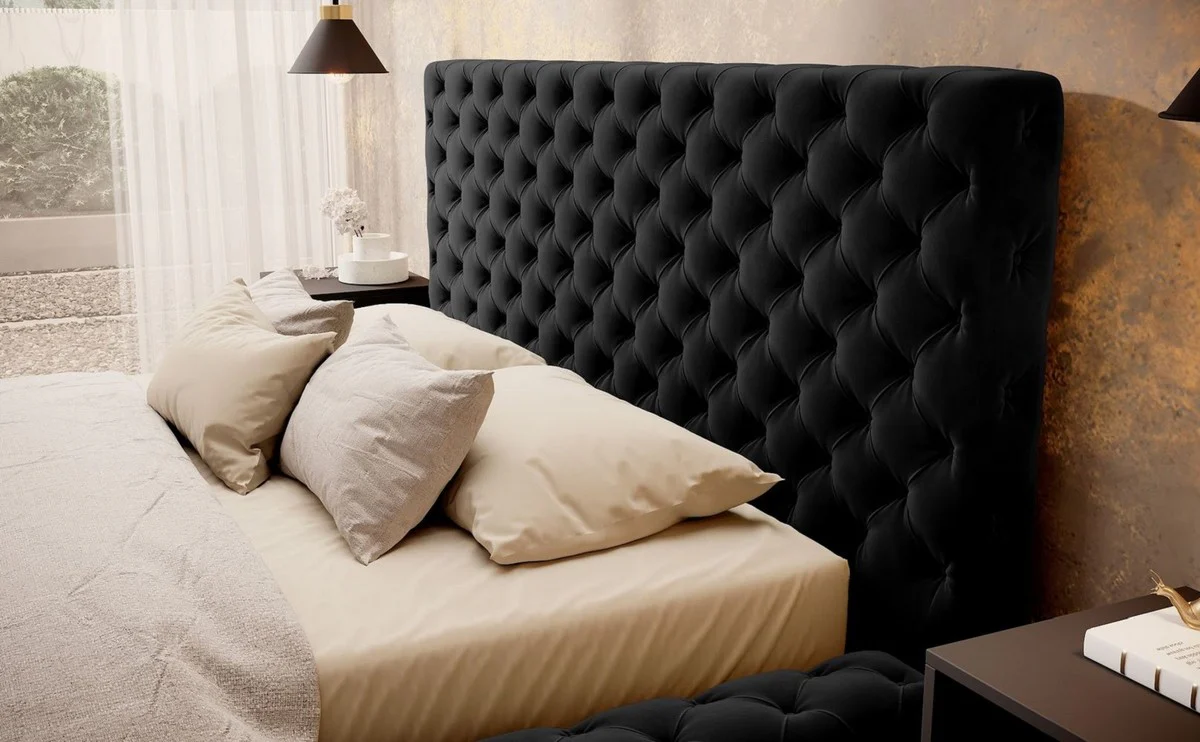 Luxury Chesterfield Velvet Double Bed with Black Mattress - Various Sizes